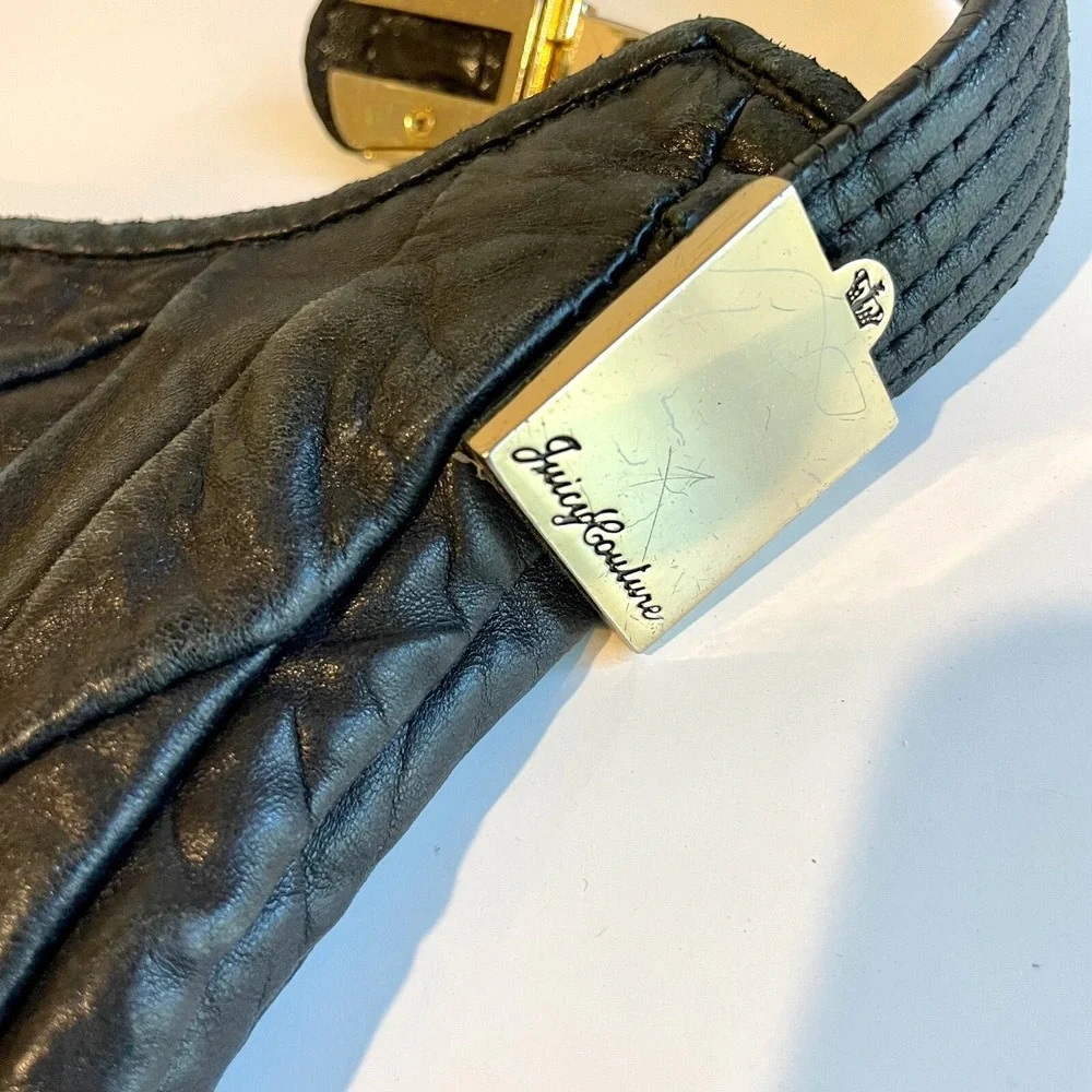 Juicy Couture Hobo Shoulder Bag Handbag Purse‎ Womens Black Leather Pockets